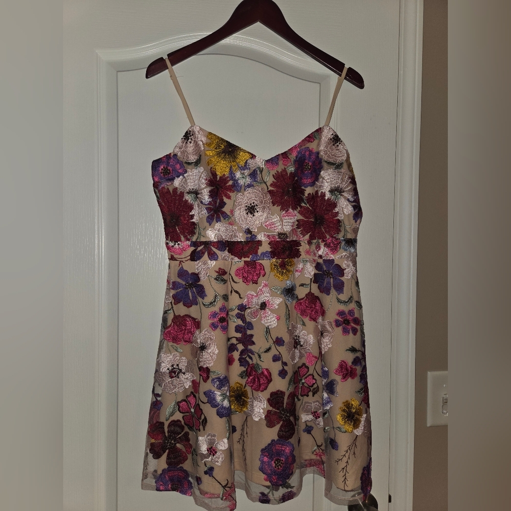 Lulu's Beige Floral Embroidered Dress